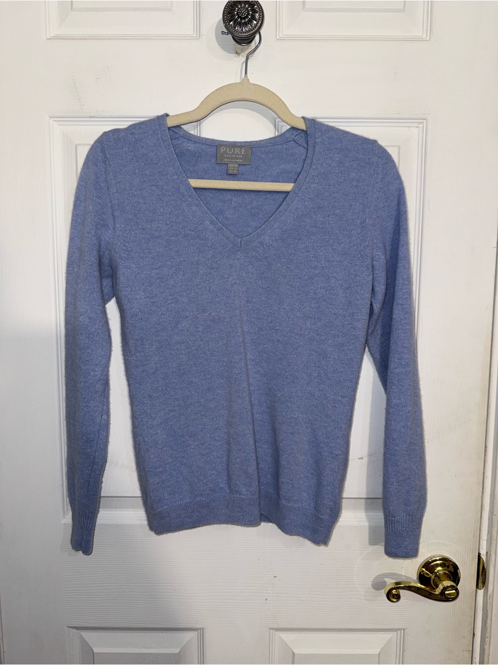 Pure Collection V-Neck Cashmere Blend Sweater - Periwinkle Blue Size 4
